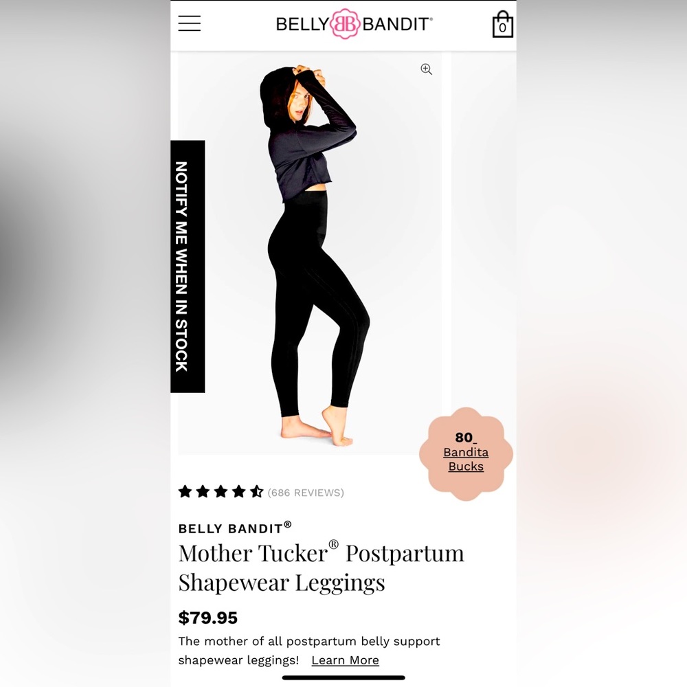 Belly Bandit Mother Tucker leggings. Size M, Steele color.